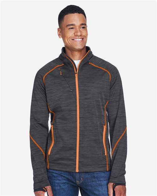 North End Men's Flux Mélange Bonded Fleece Jacket - 88697 Carbon- Orange Soda