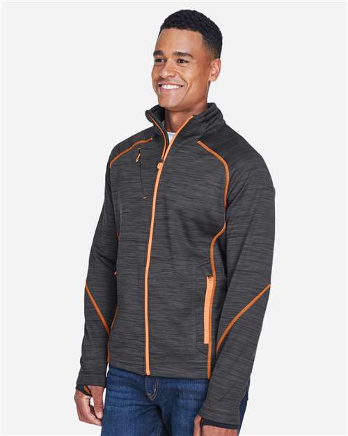 North End Men's Flux Mélange Bonded Fleece Jacket - 88697 Carbon- Orange Soda
