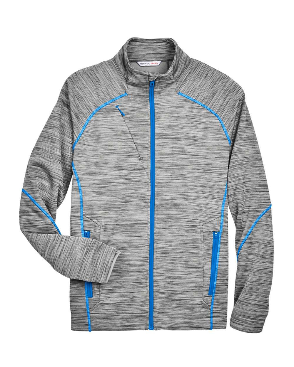 North End Men's Flux Mélange Bonded Fleece Jacket - 88697 Platinum- Olympic Blue