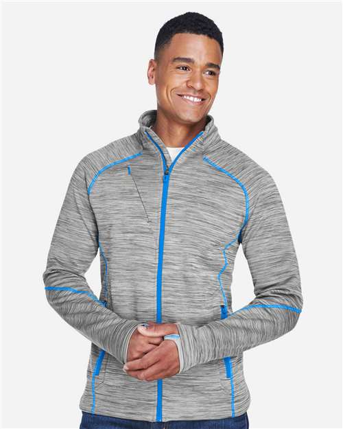 North End Men's Flux Mélange Bonded Fleece Jacket - 88697 Platinum- Olympic Blue