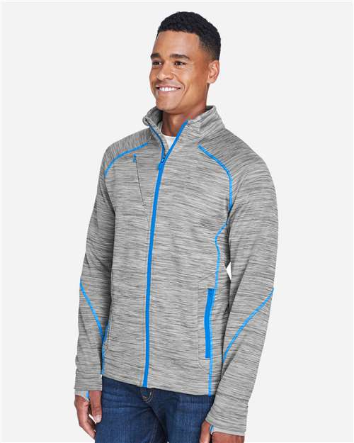 North End Men's Flux Mélange Bonded Fleece Jacket - 88697 Platinum- Olympic Blue