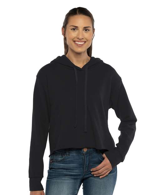Next Level Women's Laguna Sueded Raw Edge Crop Hoodie Sweatshirt - 9384 Black