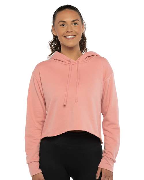 Next Level Women's Laguna Sueded Raw Edge Crop Hoodie Sweatshirt - 9384 Desert Pink