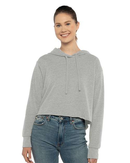 Next Level Women's Laguna Sueded Raw Edge Crop Hoodie Sweatshirt - 9384 Heather Grey