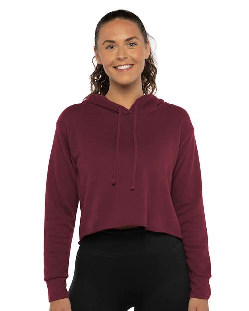 Next Level Women's Laguna Sueded Raw Edge Crop Hoodie Sweatshirt - 9384 Maroon