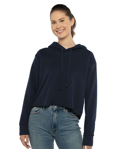 Next Level Women's Laguna Sueded Raw Edge Crop Hoodie Sweatshirt - 9384 Midnight Navy