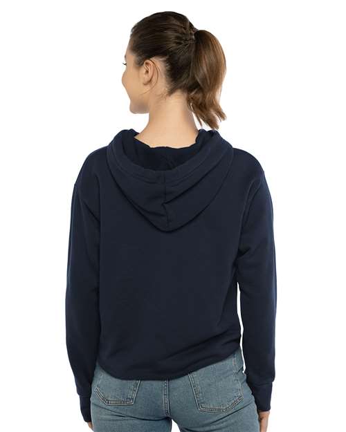 Next Level Women's Laguna Sueded Raw Edge Crop Hoodie Sweatshirt - 9384 Midnight Navy