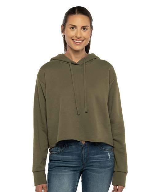 Next Level Women's Laguna Sueded Raw Edge Crop Hoodie Sweatshirt - 9384 Military Green