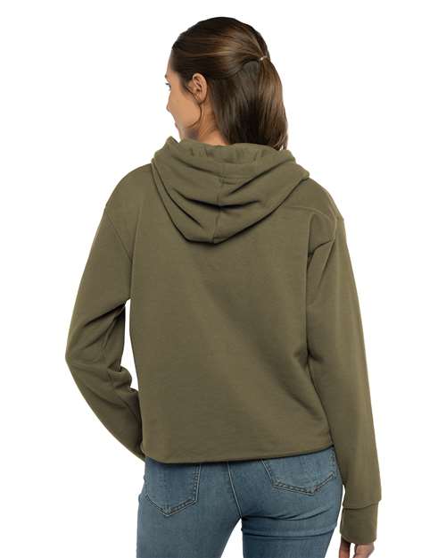 Next Level Women's Laguna Sueded Raw Edge Crop Hoodie Sweatshirt - 9384 Military Green
