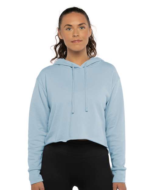 Next Level Women's Laguna Sueded Raw Edge Crop Hoodie Sweatshirt - 9384 Stonewash Denim