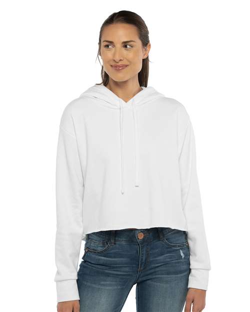 Next Level Women's Laguna Sueded Raw Edge Crop Hoodie Sweatshirt - 9384 White