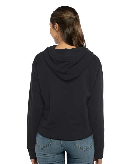 Next Level Women's Laguna Sueded Raw Edge Crop Hoodie Sweatshirt - 9384 Black
