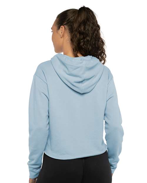 Next Level Women's Laguna Sueded Raw Edge Crop Hoodie Sweatshirt - 9384 Stonewash Denim