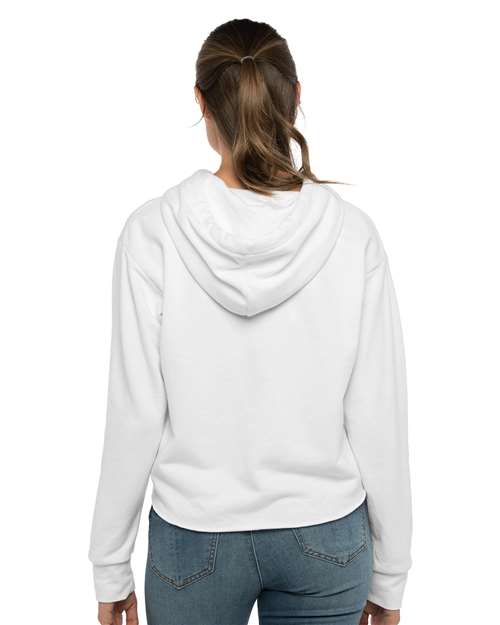Next Level Women's Laguna Sueded Raw Edge Crop Hoodie Sweatshirt - 9384 White