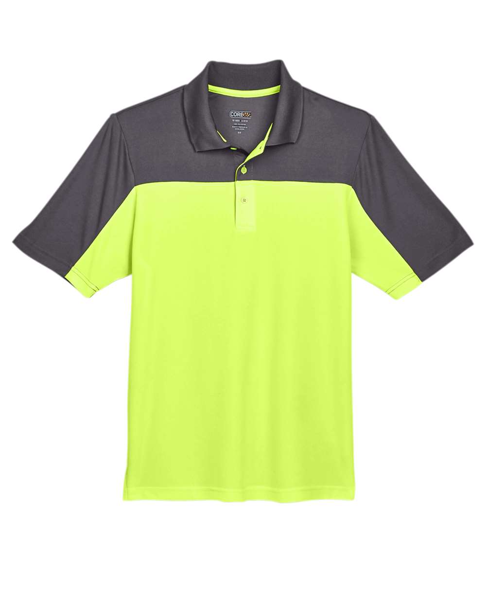 Core365 Men's Balance Colorblock Performance Piqué Polo - CE101 Safety Yellow- Carbon