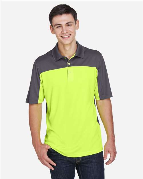 Core365 Men's Balance Colorblock Performance Piqué Polo - CE101 Safety Yellow- Carbon