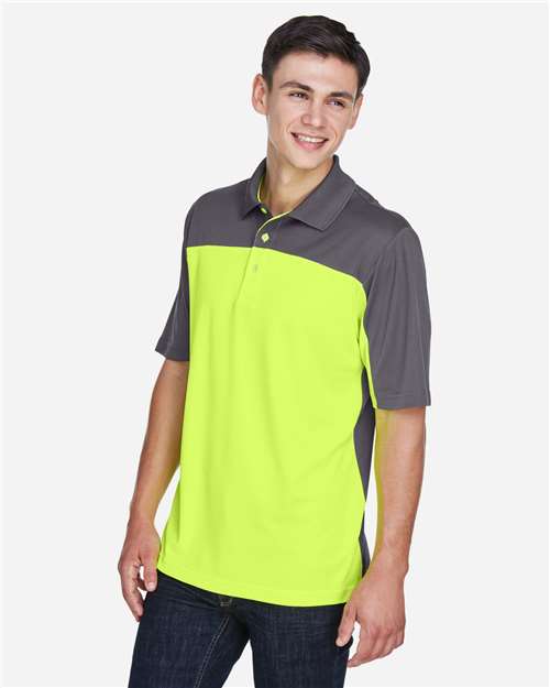 Core365 Men's Balance Colorblock Performance Piqué Polo - CE101 Safety Yellow- Carbon