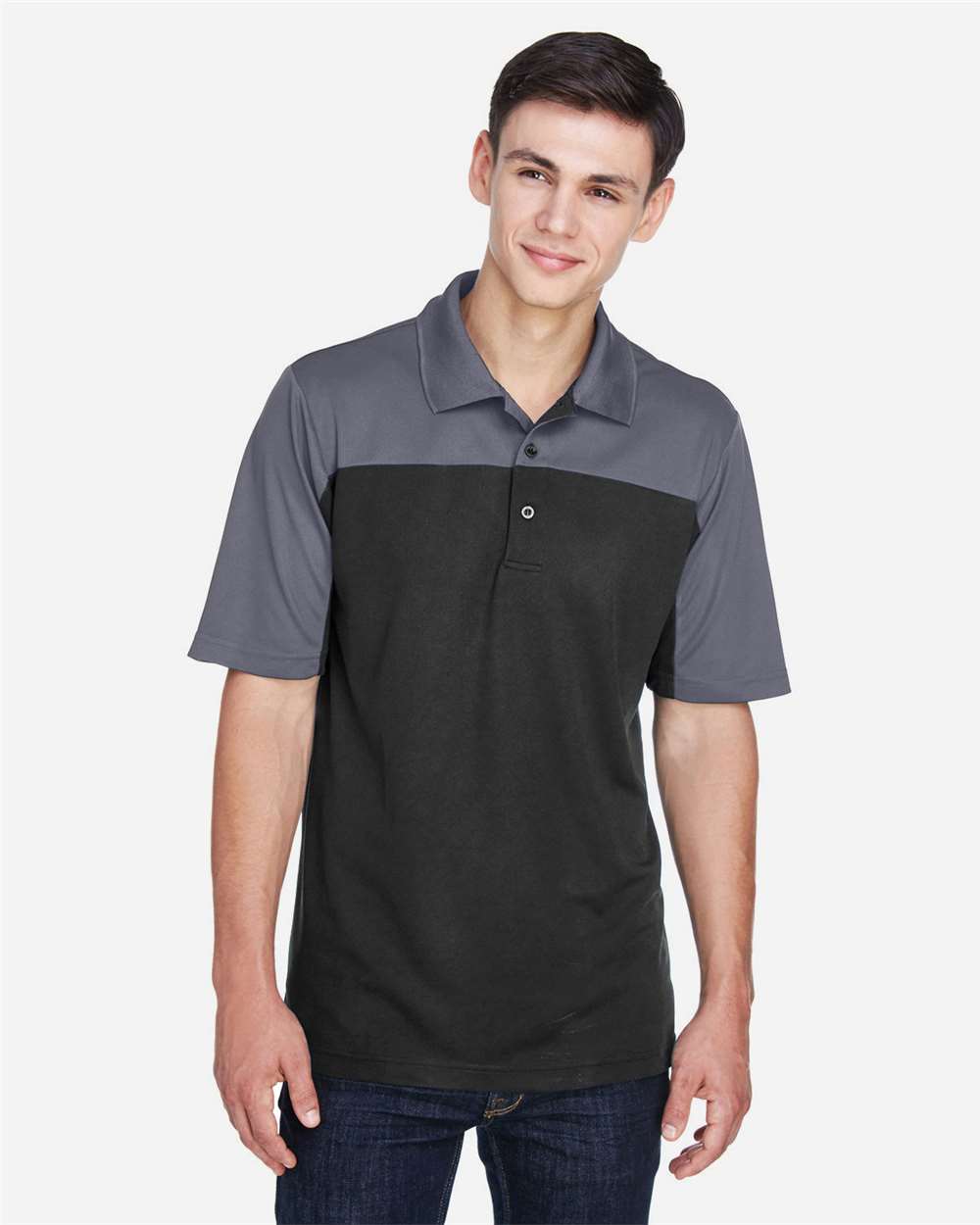 Core365 Men's Balance Colorblock Performance Piqué Polo - CE101 Black- Carbon