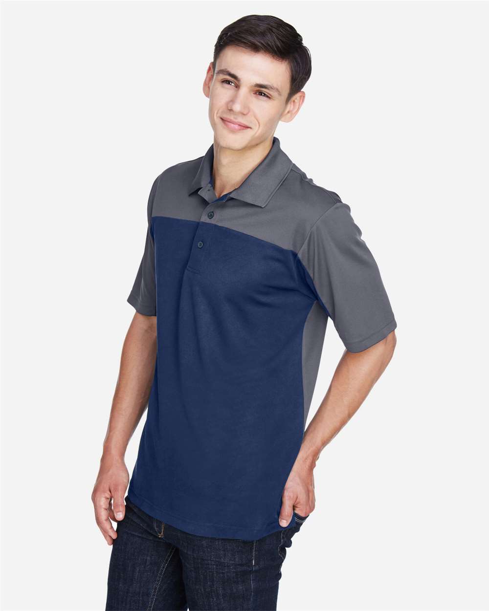 Core365 Men's Balance Colorblock Performance Piqué Polo - CE101 Classic Navy- Carbon