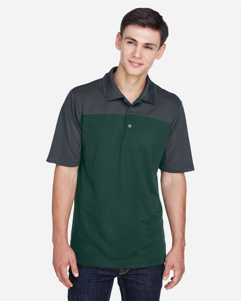 Core365 Men's Balance Colorblock Performance Piqué Polo - CE101 Forest- Carbon