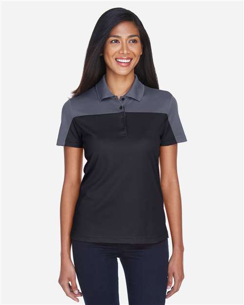 Core365 Women's Balance Colorblock Performance Piqué Polo - CE101W Black- Carbon