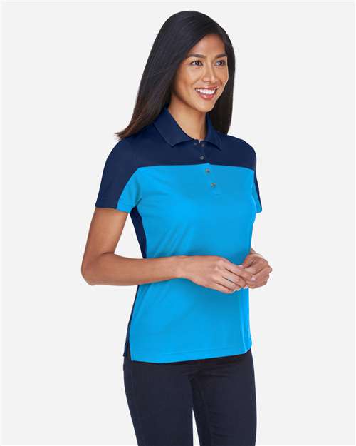 Core365 Women's Balance Colorblock Performance Piqué Polo - CE101W Electric Blue- Classic Navy