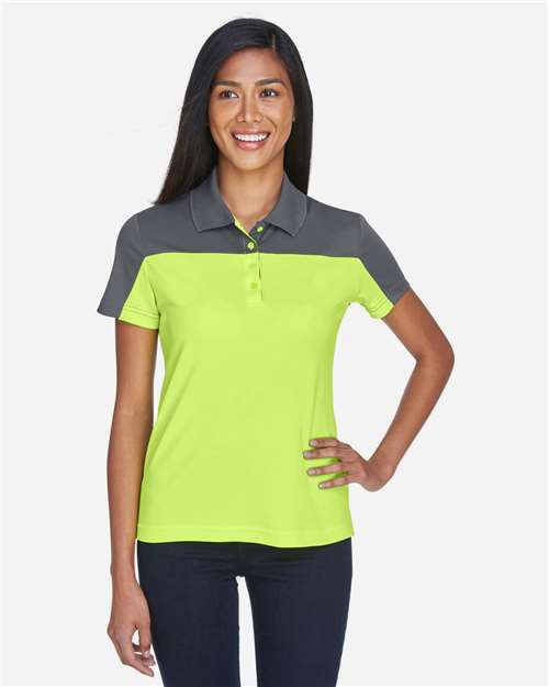 Core365 Women's Balance Colorblock Performance Piqué Polo - CE101W Safety Yellow- Carbon