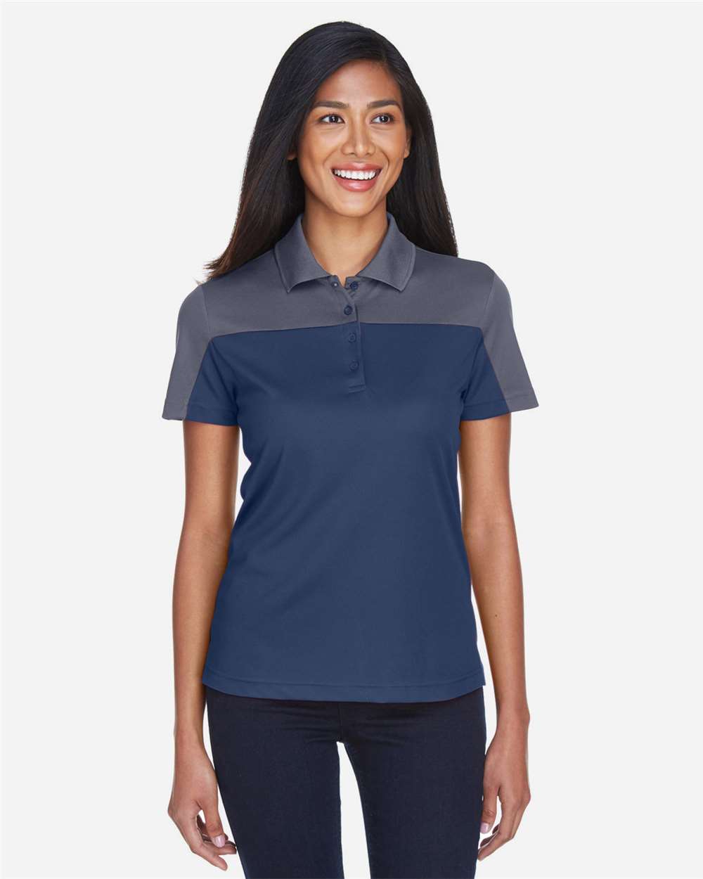 Core365 Women's Balance Colorblock Performance Piqué Polo - CE101W Classic Navy- Carbon