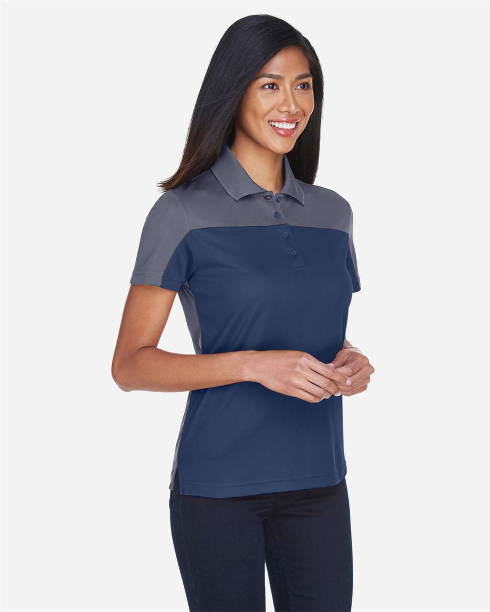 Core365 Women's Balance Colorblock Performance Piqué Polo - CE101W Classic Navy- Carbon
