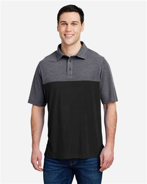 Core365 Men's Fusion ChromaSoft™ Colorblock Polo - CE112C Black- Carbon Heather