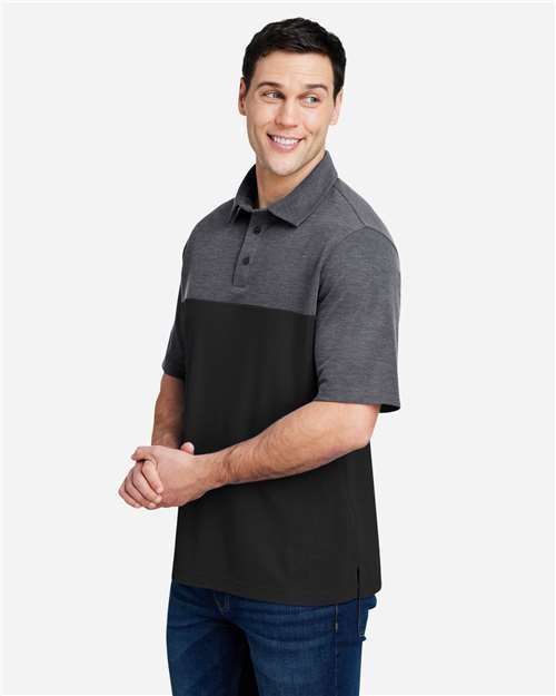 Core365 Men's Fusion ChromaSoft™ Colorblock Polo - CE112C Black- Carbon Heather