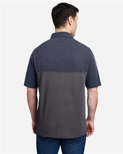 Core365 Men's Fusion ChromaSoft™ Colorblock Polo - CE112C Carbon- Classic Navy Heather