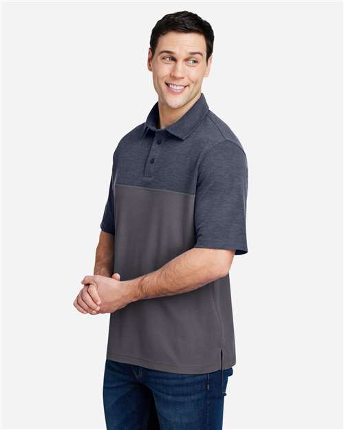 Core365 Men's Fusion ChromaSoft™ Colorblock Polo - CE112C Carbon- Classic Navy Heather