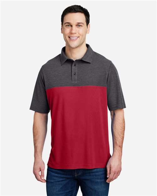 Core365 Men's Fusion ChromaSoft™ Colorblock Polo - CE112C Classic Red- Carbon Heather