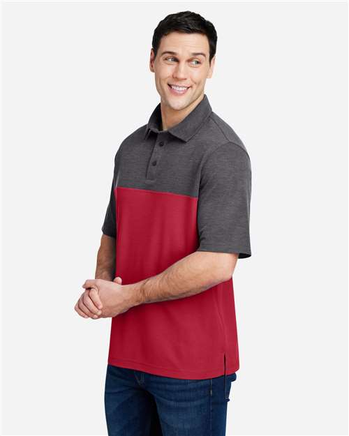 Core365 Men's Fusion ChromaSoft™ Colorblock Polo - CE112C Classic Red- Carbon Heather