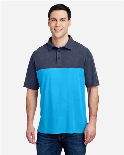 Core365 Men's Fusion ChromaSoft™ Colorblock Polo - CE112C Electric Blue- Classic Navy Heather