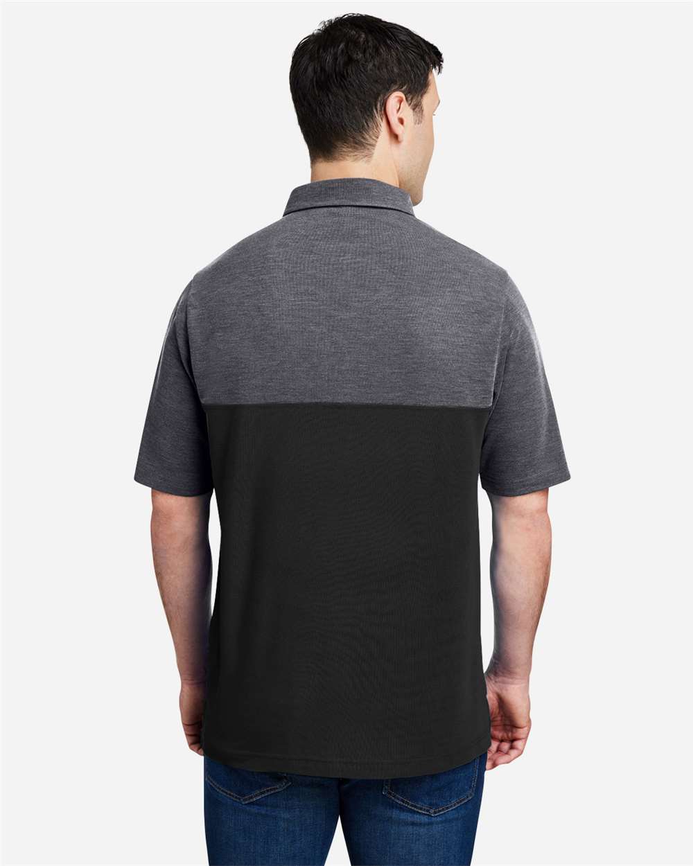 Core365 Men's Fusion ChromaSoft™ Colorblock Polo - CE112C Black- Carbon Heather