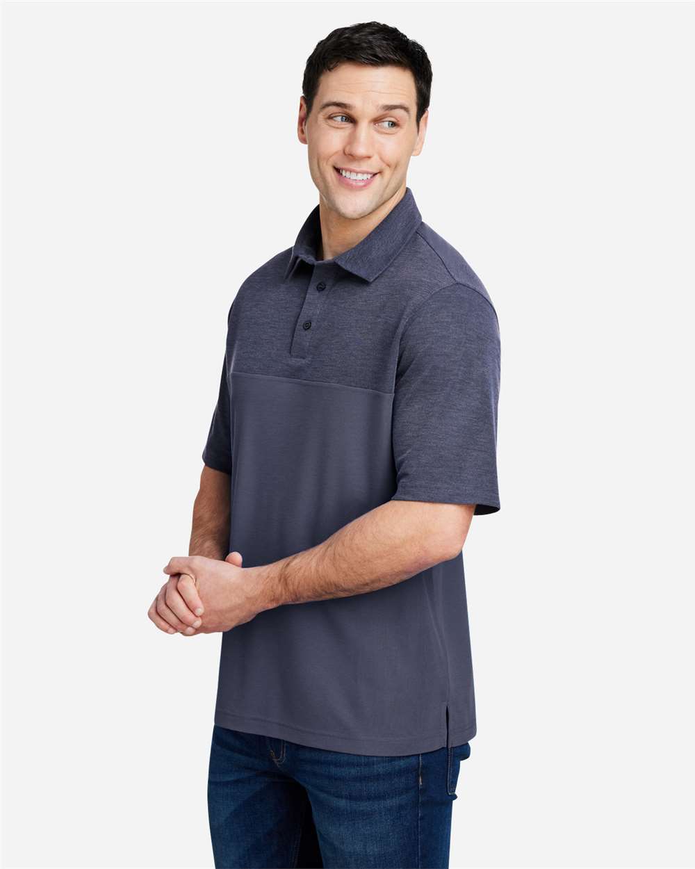 Core365 Men's Fusion ChromaSoft™ Colorblock Polo - CE112C Classic Navy- Classic Navy Heather