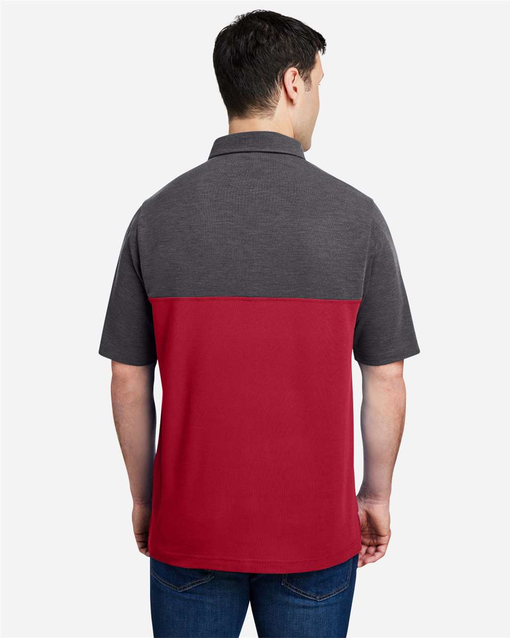 Core365 Men's Fusion ChromaSoft™ Colorblock Polo - CE112C Classic Red- Carbon Heather