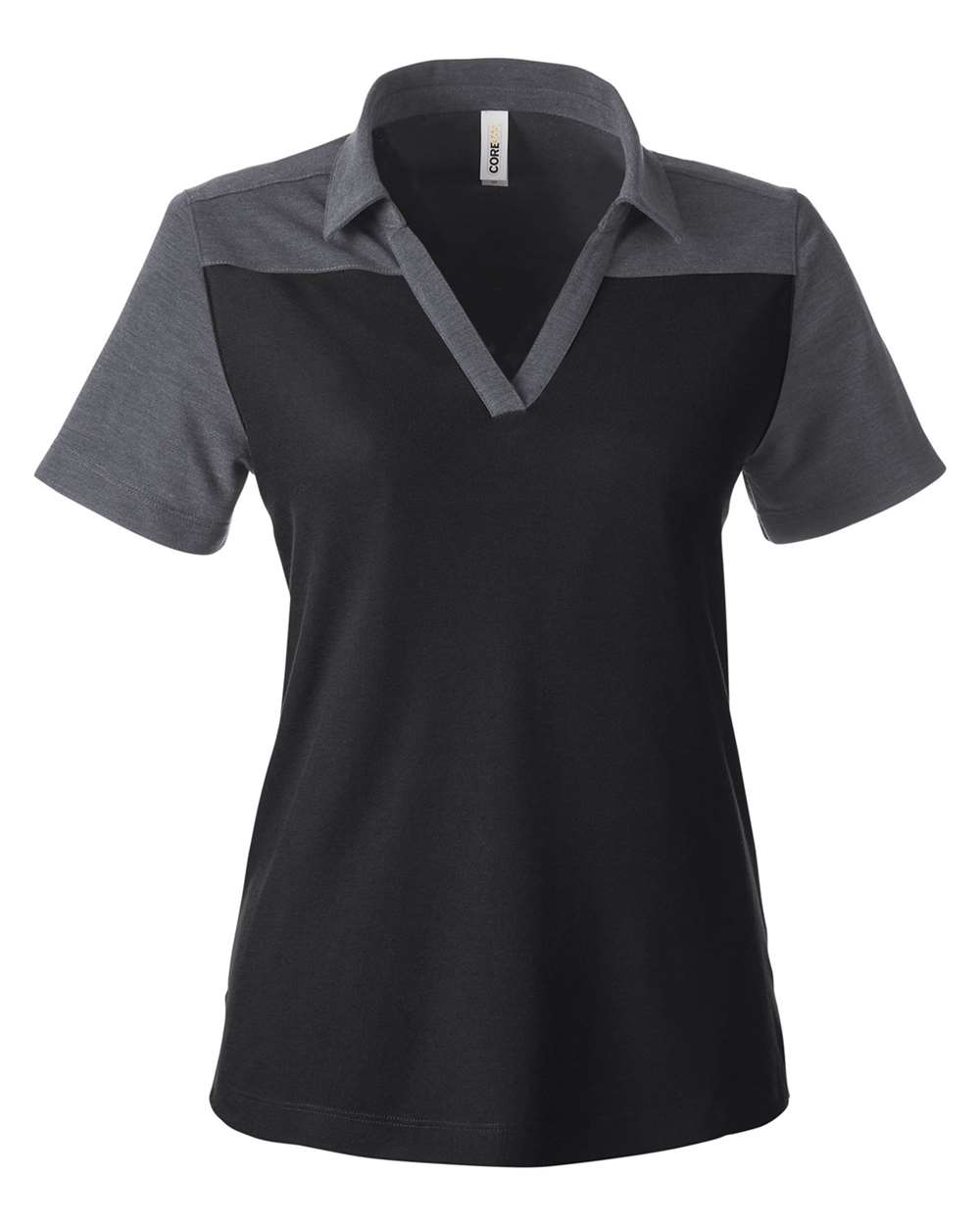 Core365 Women's Fusion ChromaSoft™ Colorblock Polo - CE112CW Black- Carbon Heather