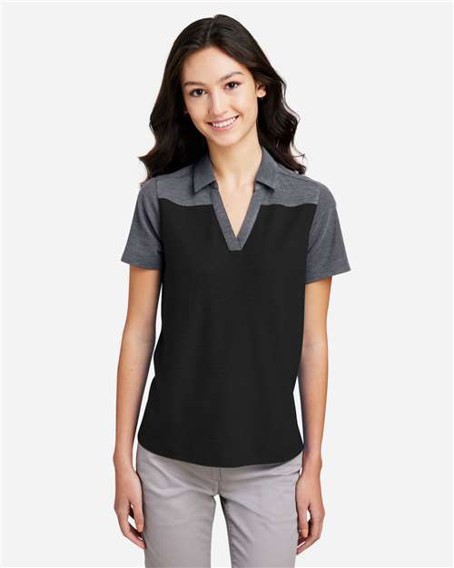 Core365 Women's Fusion ChromaSoft™ Colorblock Polo - CE112CW Black- Carbon Heather