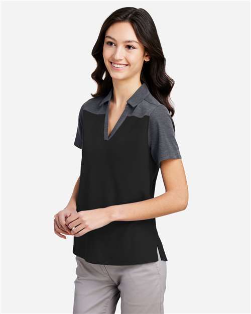 Core365 Women's Fusion ChromaSoft™ Colorblock Polo - CE112CW Black- Carbon Heather