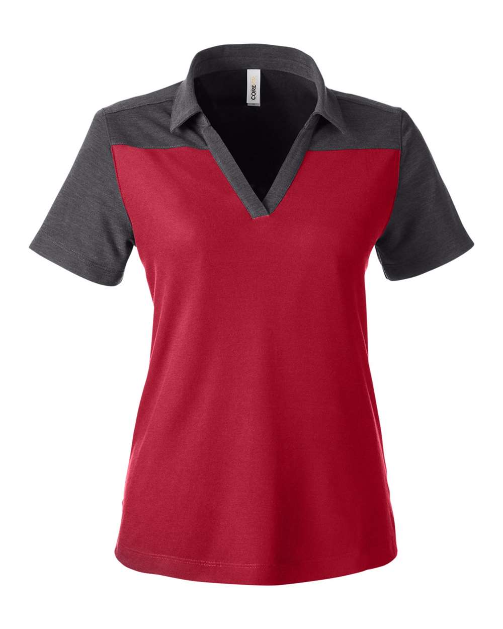 Core365 Women's Fusion ChromaSoft™ Colorblock Polo - CE112CW Classic Red- Carbon Heather