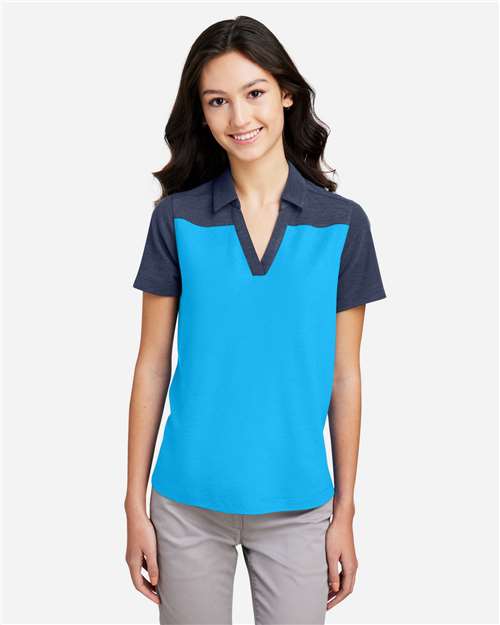 Core365 Women's Fusion ChromaSoft™ Colorblock Polo - CE112CW Electric Blue- Classic Navy Heather