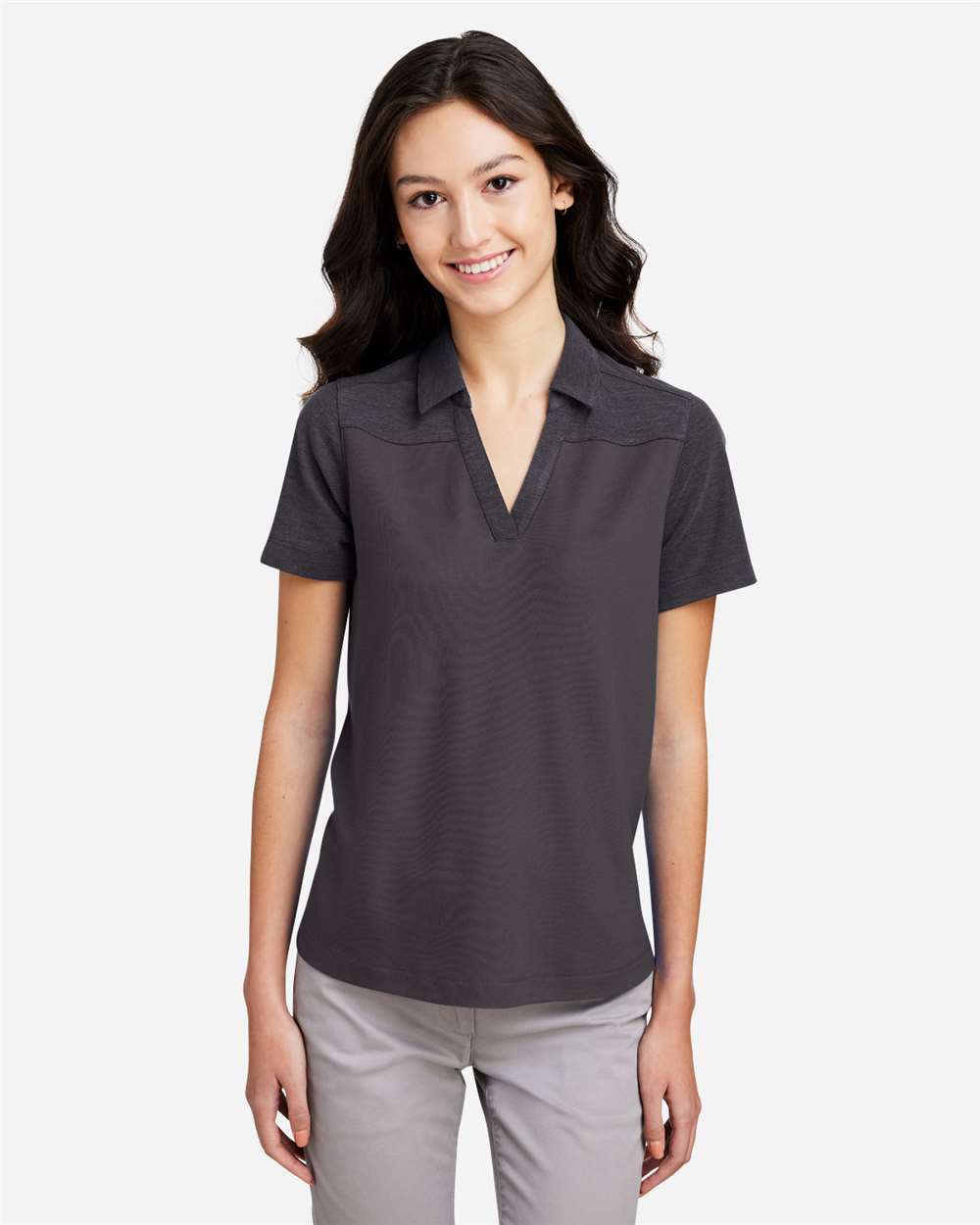 Core365 Women's Fusion ChromaSoft™ Colorblock Polo - CE112CW Carbon- Carbon Heather