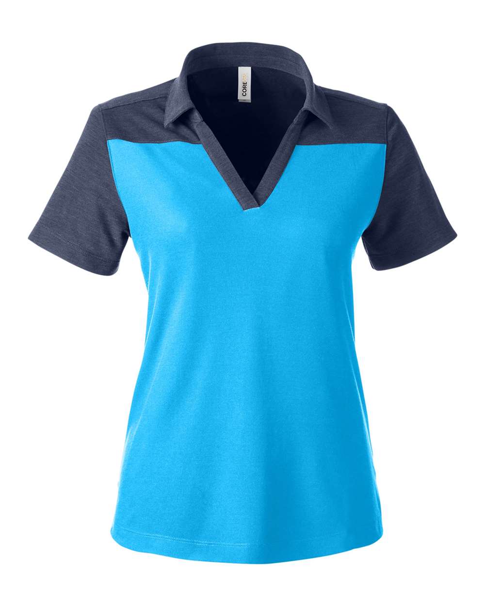 Core365 Women's Fusion ChromaSoft™ Colorblock Polo - CE112CW Electric Blue- Classic Navy Heather