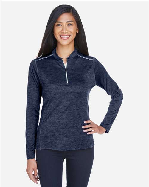 Core365 Women's Kinetic Performance Quarter-Zip Pullover - CE401W Classic Navy Heather- Carbon