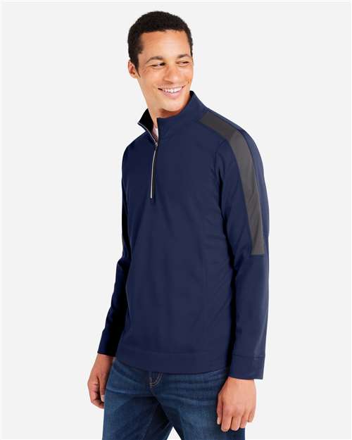 Core365 Men's Market Snag Protect Mesh Colorblock Quarter-Zip Pullover - CE404 Classic Navy Heather- Carbon