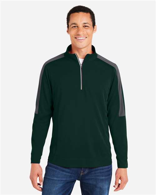 Core365 Men's Market Snag Protect Mesh Colorblock Quarter-Zip Pullover - CE404 Forest- Carbon