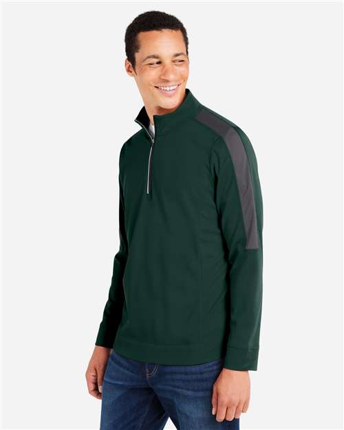 Core365 Men's Market Snag Protect Mesh Colorblock Quarter-Zip Pullover - CE404 Forest- Carbon